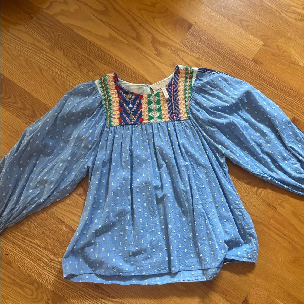 Anthropologie Blue Embroidered Blouse